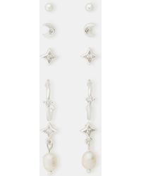 Accessorize - 5-Pack Sterling-Plated Pearl Stud & Hoop Earrings - Lyst