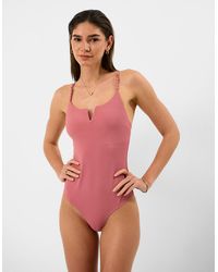 Accessorize - V Front Bead Strap Swimsuit - Lyst