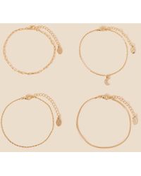 Accessorize - Women's Gold Moon Charm Snake Chain Anklets 4 Pack - Lyst