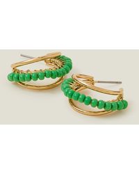 Accessorize - Women's Green Triple Bead Hoops - Lyst