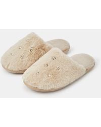 Accessorize - Embellished Faux Fur Slippers - Lyst