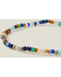 Accessorize - Women's Blue And 14ct Gold-plated Brass Beaded Stretch Bracelet - Lyst