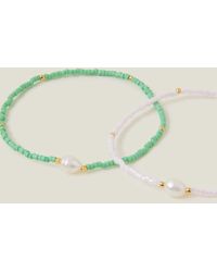 Accessorize - Women's Green 2-pack 14ct Gold-plated Pearl Bracelet - Lyst
