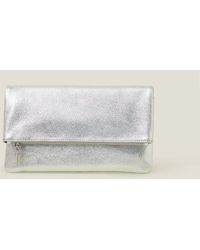 Accessorize - Leather Metallic Fold Over Clutch Bag - Lyst