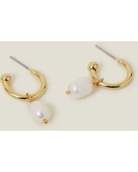 Accessorize - 14Ct-Plated Pearl Drop Hoop Earrings - Lyst