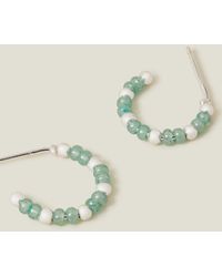 Accessorize - Women's Green Sterling Silver-plated Beaded Hoops - Lyst