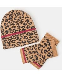Accessorize - Leopard Print Beanie & Fingerless Gloves Set - Lyst