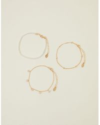 Accessorize - Women's Gold 3-pack Faux Pearl Stone Anklets - Lyst