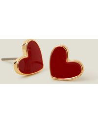 Accessorize - Women's Red/gold Enamel Heart Stud Earrings - Lyst