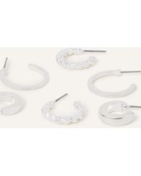 Accessorize - Women's Silver Twisted Hoops Set Of Three - Lyst