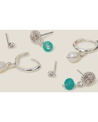 Accessorize - Women's Blue/silver 3-pack Sterling Silver-plated Earrings - Lyst