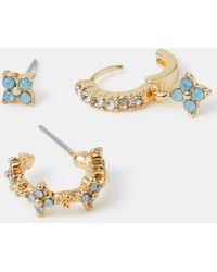 Accessorize - 3-Pack Gem Cross Stud & Hoop Earrings - Lyst