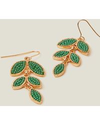 Accessorize - Women's Green Beaded Leaf Drop Earrings - Lyst