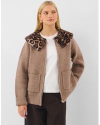 Accessorize - Faux Fur Leopard Print Collar Cardigan - Lyst