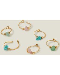 Accessorize - Women's Green 3-pack 14ct Gold-plated Stone Hoop Earrings - Lyst