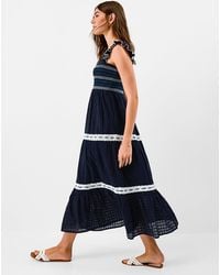 Accessorize - Cotton Lace Detail Smocked Midi Dress - Lyst