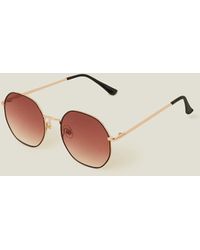 Accessorize - Women's Gold Black/brown Ombre Lense Round Sunglasses - Lyst