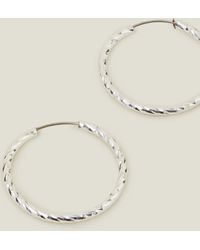Accessorize - Women's Sterling Silver-plated Diamond Cut Hoops - Lyst
