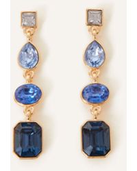 Accessorize - Women's Blue And Gold Eclectic Gem Long Drop Earrings - Lyst