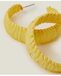 Accessorize - Women's Yellow Raffia Hoop Earrings - Lyst