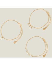 Accessorize - 3-pack Star And Pearl Anklets - Lyst