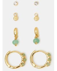 Accessorize - 4-Pack 14Ct-Plated Aventurine Stone Stud & Hoop Earrings - Lyst