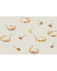 Accessorize - Women's Gold/pink/green 6-pack Pretty Stud And Hoop Earrings - Lyst