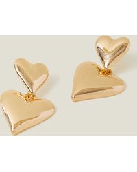 Accessorize - Gold Double Heart Drop Earrings - Lyst
