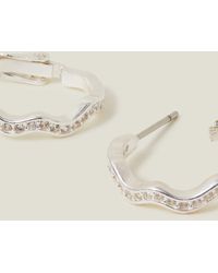 Accessorize - Women's Sterling Silver Plated Brass Sparkle Wiggle Hoops - Lyst
