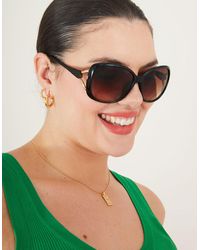 Accessorize - Women's Black And Gold Metal Detail Wrap Sunglasses - Lyst