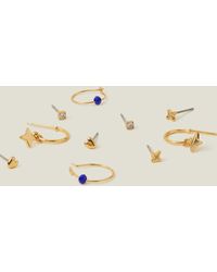 Accessorize - Women's 14ct Gold Plated Brass Pack Of 5 Stud And Hoop Earrings - Lyst
