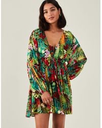Accessorize - Women's Jungle Print Long Sleeve Mini Beach Dress Green - Lyst