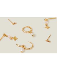 Accessorize - Women's 14ct Gold Plated Brass Pack Of 3 Pearl Earrings - Lyst
