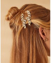 Accessorize - Women's Gold And White Embellished Pearl Leaf Hair Clips Set Of Two - Lyst