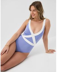 Accessorize - One-Piece Sleeveless Regular Textured Contrast Shaping Swimsuit, Light - Lyst