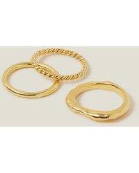 Accessorize - Women's 3-pack 14ct Gold-plated Mixed Rings Gold - Lyst