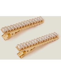 Accessorize - Women's Gold 2-pack Baguette Stone Hair Clips - Lyst
