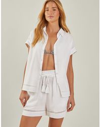 Accessorize - Short Sleeve Collared Lightweight Shirt Linen Cap Boxy - Lyst
