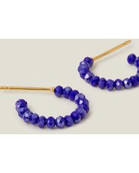 Accessorize - Women's Blue 14ct Gold Plated Brass Small Beaded Hoops - Lyst