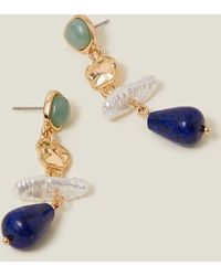Accessorize - Women's Gold Eclectic Pearl Gem Drop Earrings - Lyst
