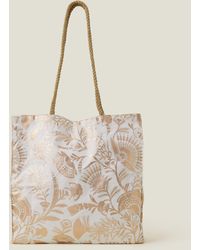 Accessorize - Women's White And Gold Cotton Metallic Jute Shopper Bag - Lyst