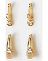 Accessorize - 2-Pack 14Ct-Plated Teardrop Stone Hoop Earrings - Lyst