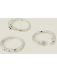 Accessorize - Women's 3-pack Sterling Silver-plated Celestial Rings Silver - Lyst
