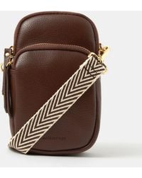Accessorize - Zip Leather Webbing Strap Phone Bag, Dark - Lyst