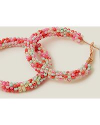 Accessorize - Women's Pink/green/red Chunky Beaded Hoops - Lyst