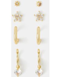 Accessorize - 4-Pack 14Ct-Plated Cubic Zirconia Stud & Hoop Earrings - Lyst