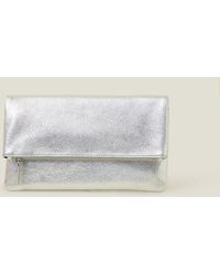 Accessorize - Leather Metallic Fold Over Clutch Silver - Lyst