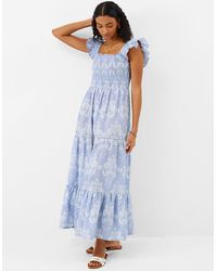 Accessorize - Cotton Feather Print Frill Midi Dress - Lyst