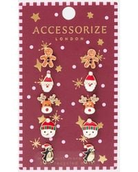 Accessorize - 5-Pack Christmas Friends Stud Earrings - Lyst