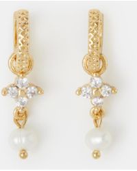 Accessorize - 14Ct-Plated Flower Pearl Drop Hoop Earrings - Lyst